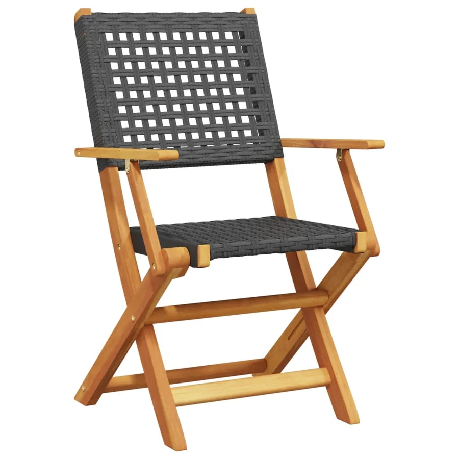 Ensemble de bistro 3 pcs noir résine tressée et bois massif - 3