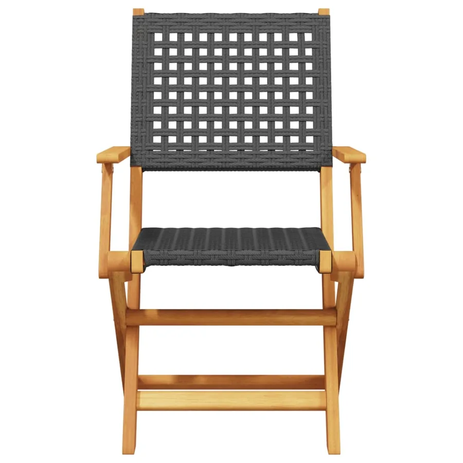 Ensemble de bistro 3 pcs noir résine tressée et bois massif - 4