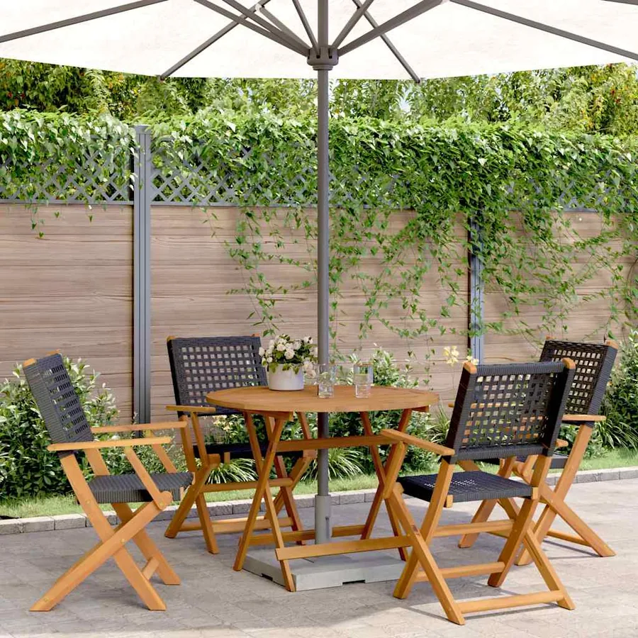 Ensemble à manger de jardin 5 pcs résine tressée et bois massif