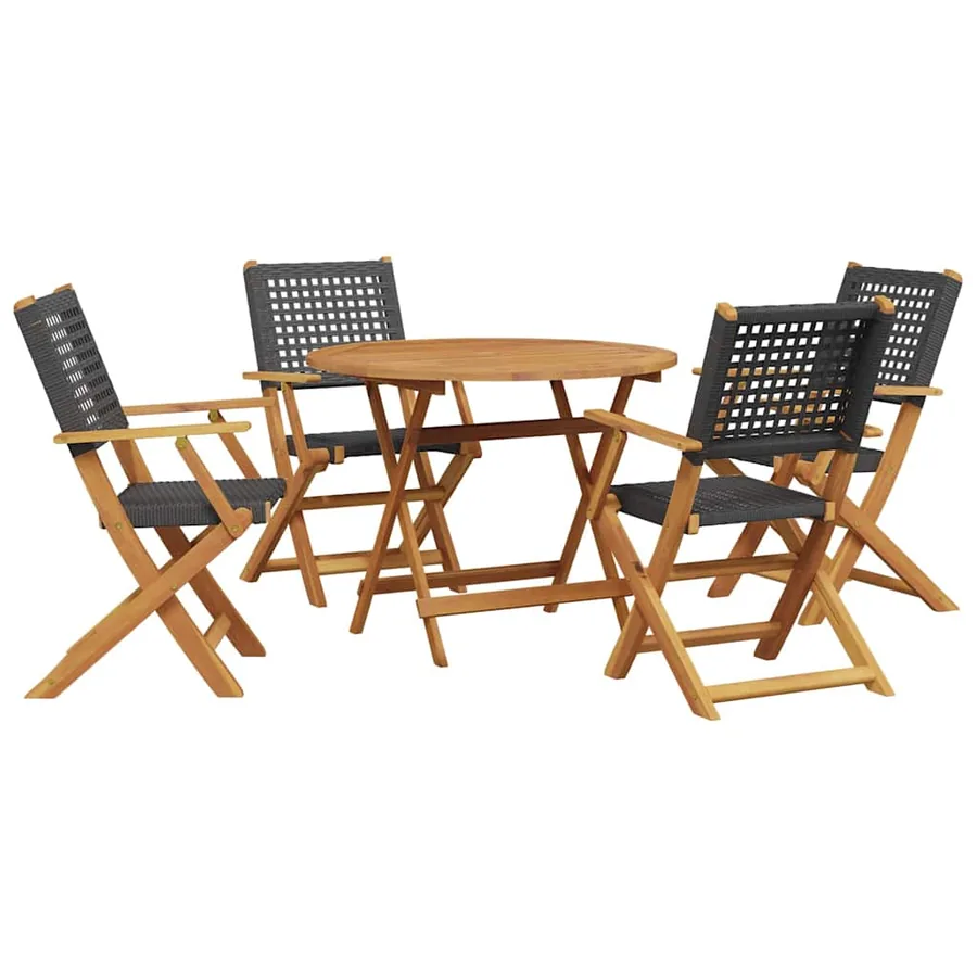 Ensemble à manger de jardin 5 pcs résine tressée et bois massif - 2