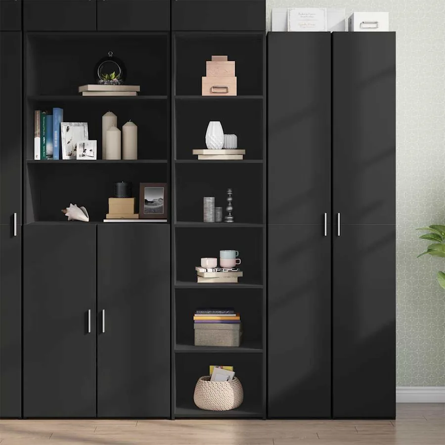 Buffet haut noir 45x41x185 cm bois d'ingénierie