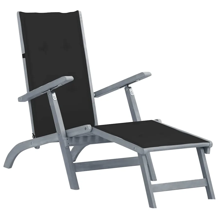 Chaise longue d'extérieur repose-pied et coussin Acacia solide