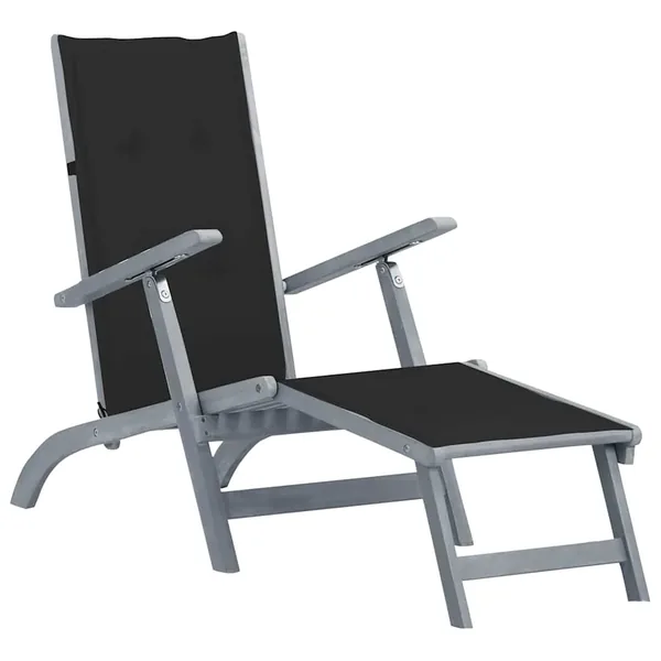 Chaise longue d'extérieur repose-pied et coussin Acacia solide