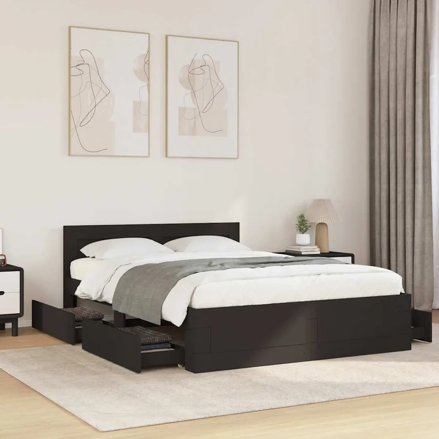 Cadre de lit avec tête de lit sans matelas noir 140x200 cm
