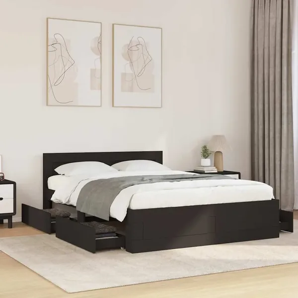 Cadre de lit avec tête de lit sans matelas noir 140x200 cm