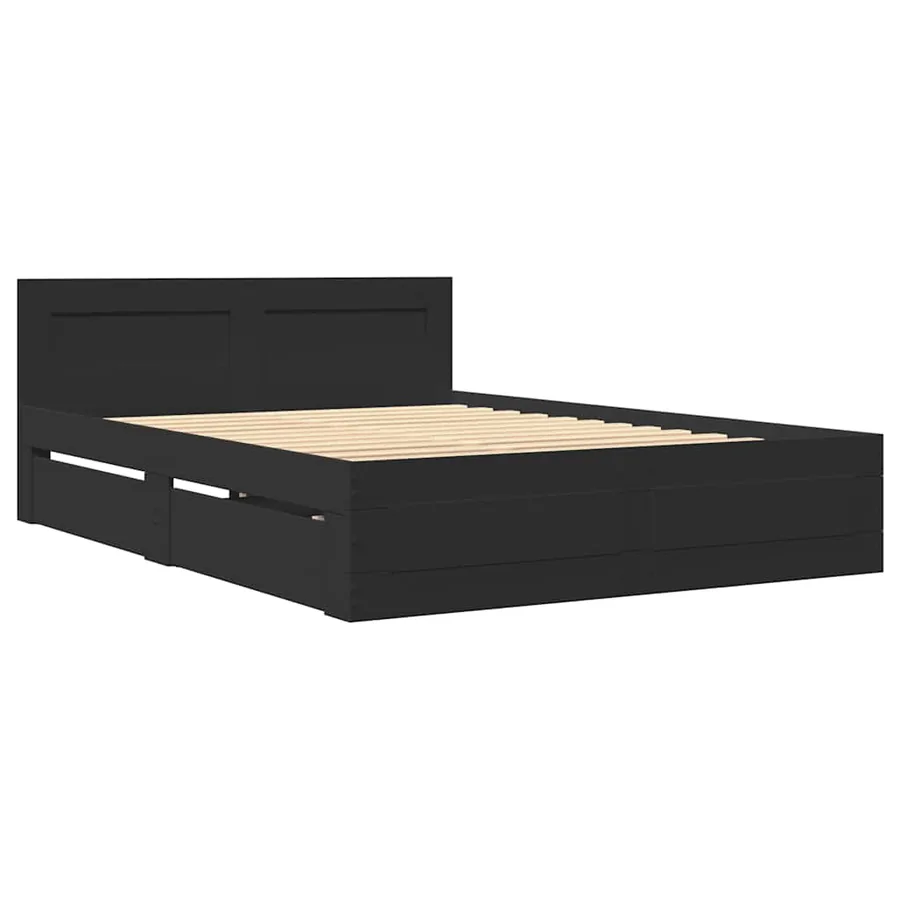 Cadre de lit avec tête de lit sans matelas noir 140x200 cm - 3
