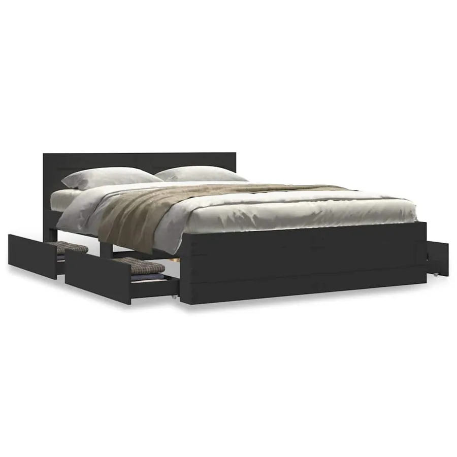 Cadre de lit avec tête de lit sans matelas noir 140x200 cm - 4