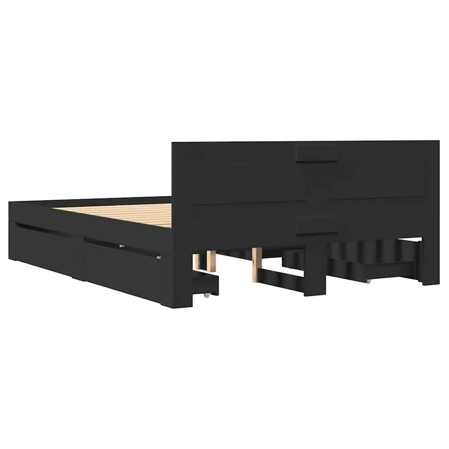 Cadre de lit avec tête de lit sans matelas noir 140x200 cm - 7