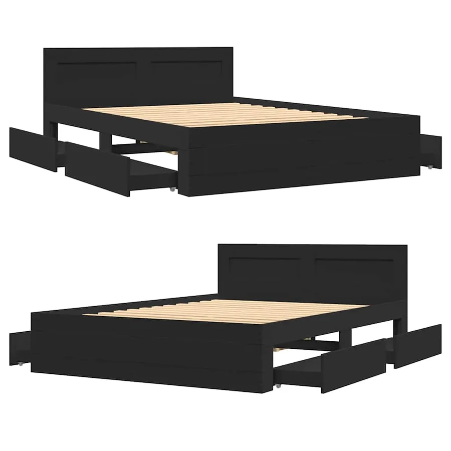 Cadre de lit avec tête de lit sans matelas noir 140x200 cm - 8