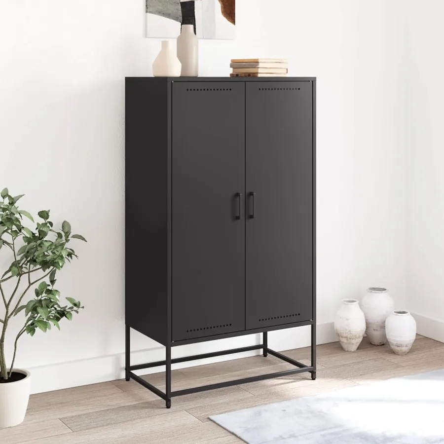 Buffet haut noir 68,5x38,5x123,5 cm acier - 3
