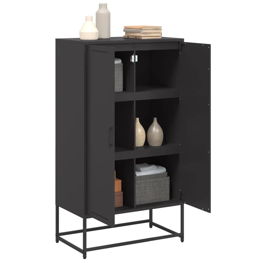 Buffet haut noir 68,5x38,5x123,5 cm acier - 5
