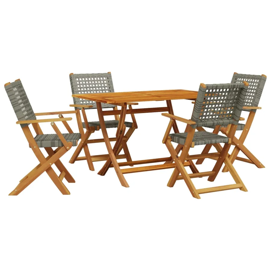 Ensemble à manger de jardin 5 pcs résine tressée et bois massif - 2