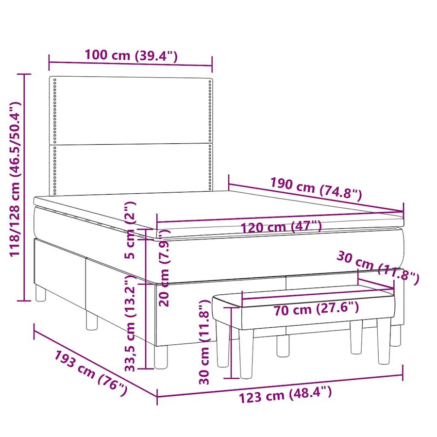 Sommier à lattes de lit avec matelas taupe 120x190 cm tissu - 10