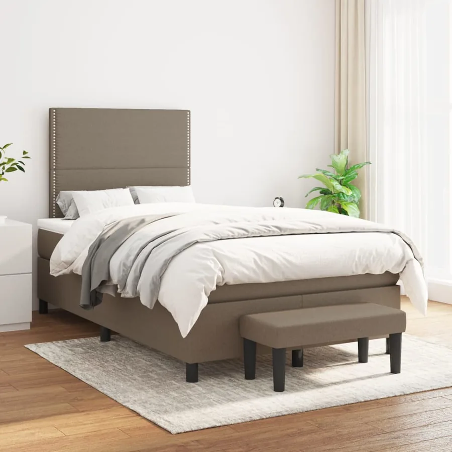 Sommier à lattes de lit avec matelas taupe 120x190 cm tissu - 3
