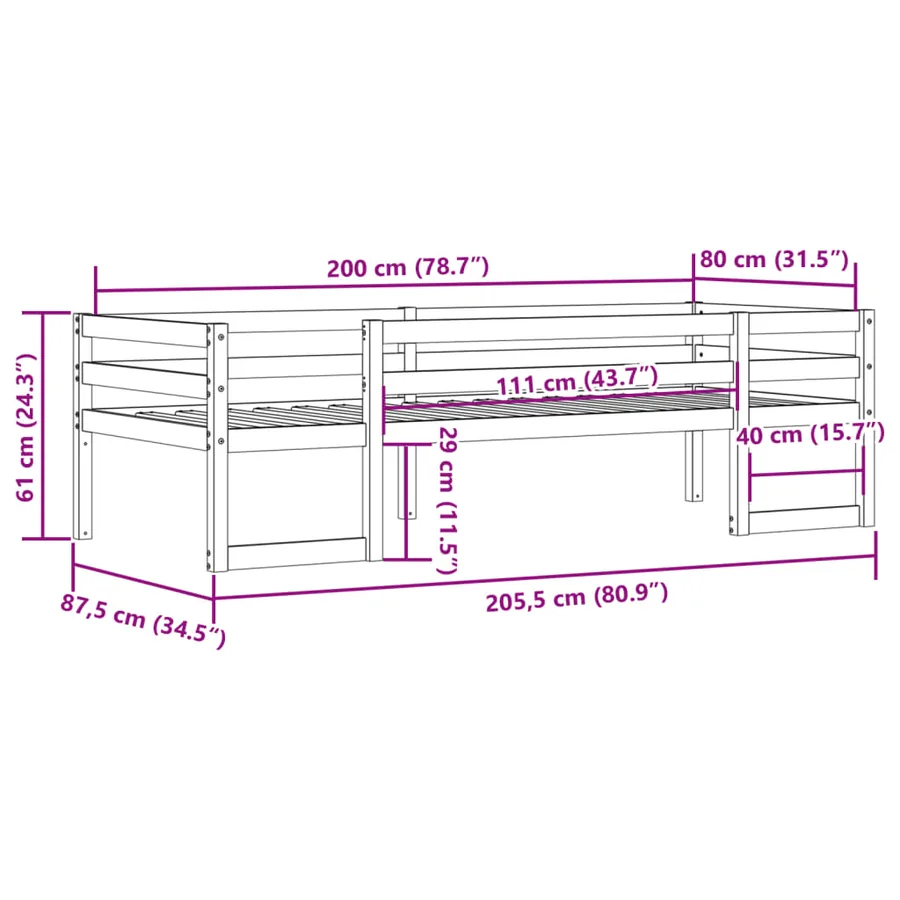 Cadre de lit pour enfants sans matelas 80x200 cm pin massif - 11