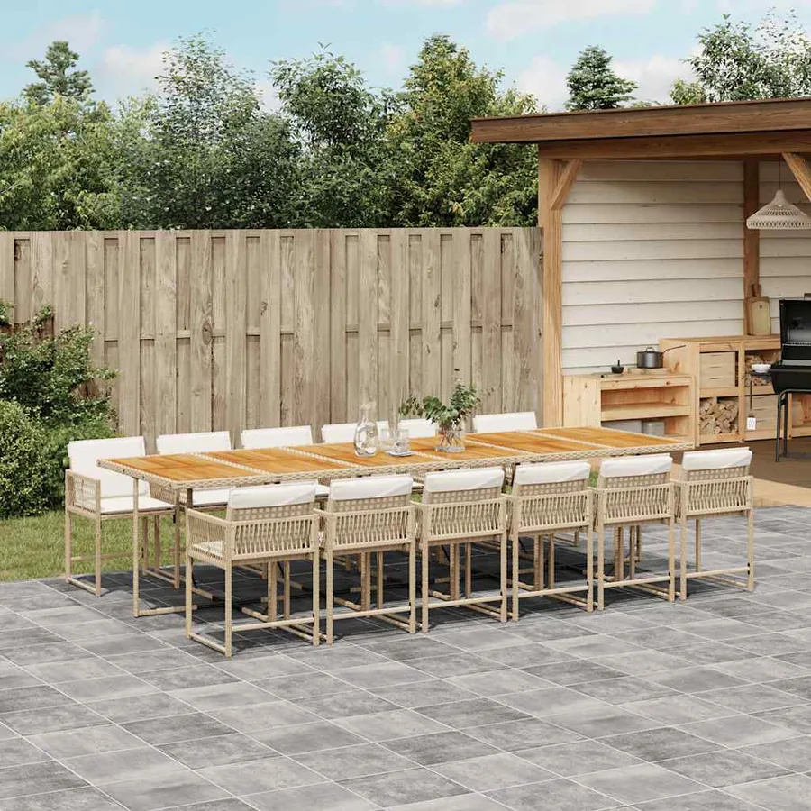 Ensemble à manger de jardin et coussins 13 pcs beige