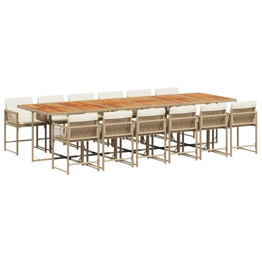 Ensemble à manger de jardin et coussins 13 pcs beige - 2