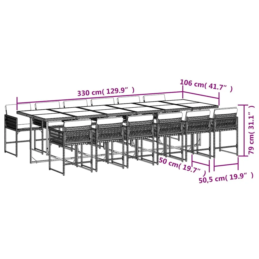 Ensemble à manger de jardin et coussins 13 pcs beige - 6