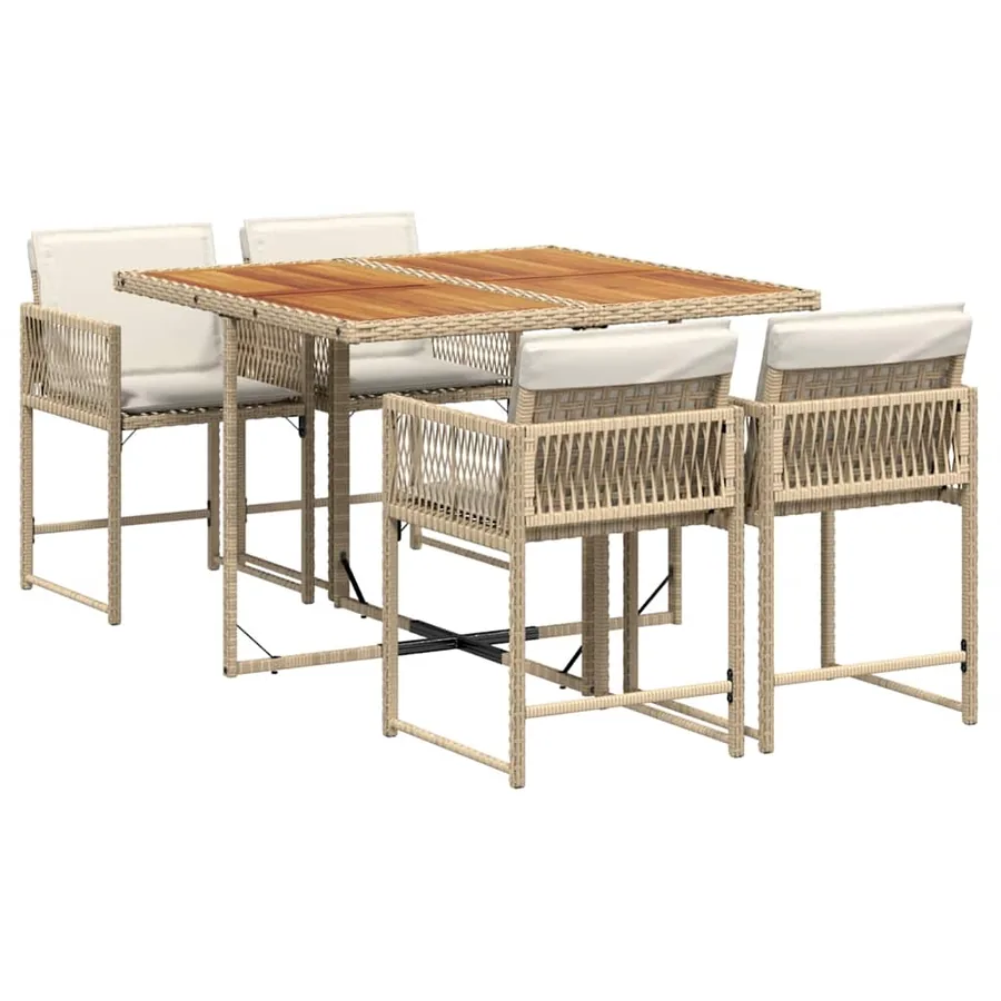 Ensemble à manger de jardin avec coussins 5pcs Beige poly rotin - 2