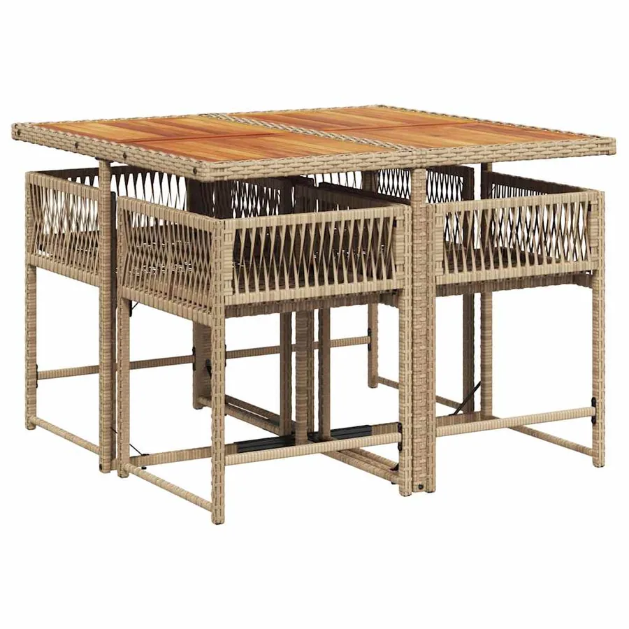 Ensemble à manger de jardin avec coussins 5pcs Beige poly rotin - 3
