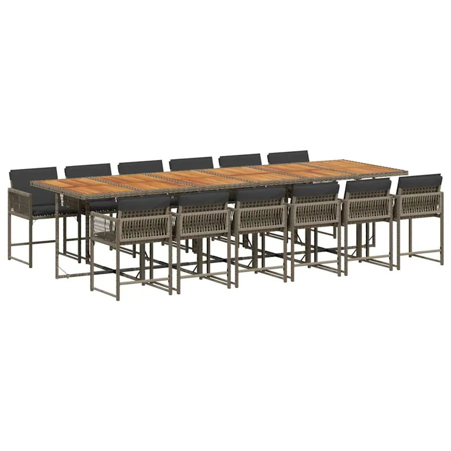 Ensemble à manger de jardin coussins 13 pcs gris résine tressée - 2