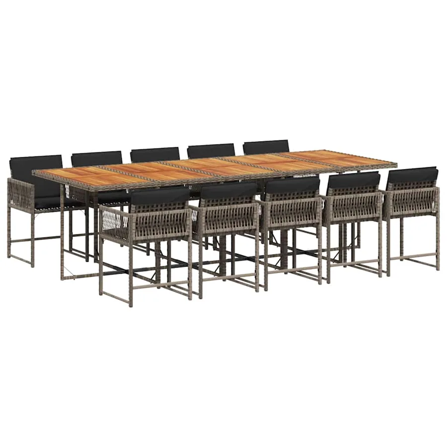 Ensemble à manger de jardin 11pcs avec coussins gris poly rotin - 2