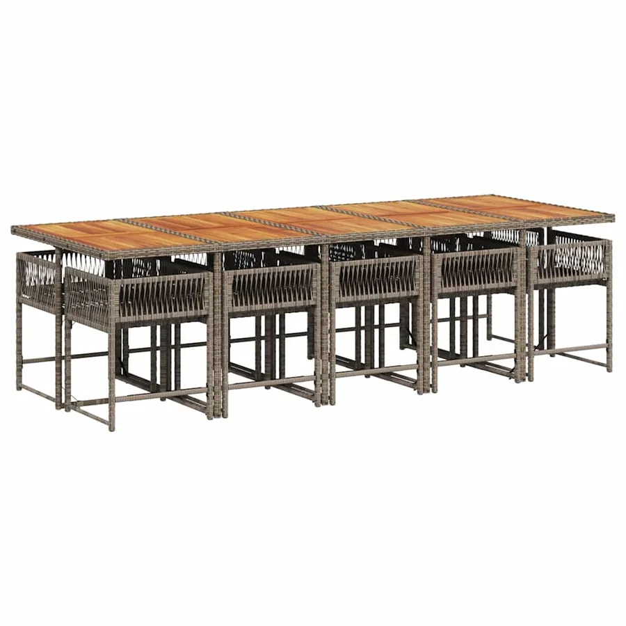 Ensemble à manger de jardin 11pcs avec coussins gris poly rotin - 3