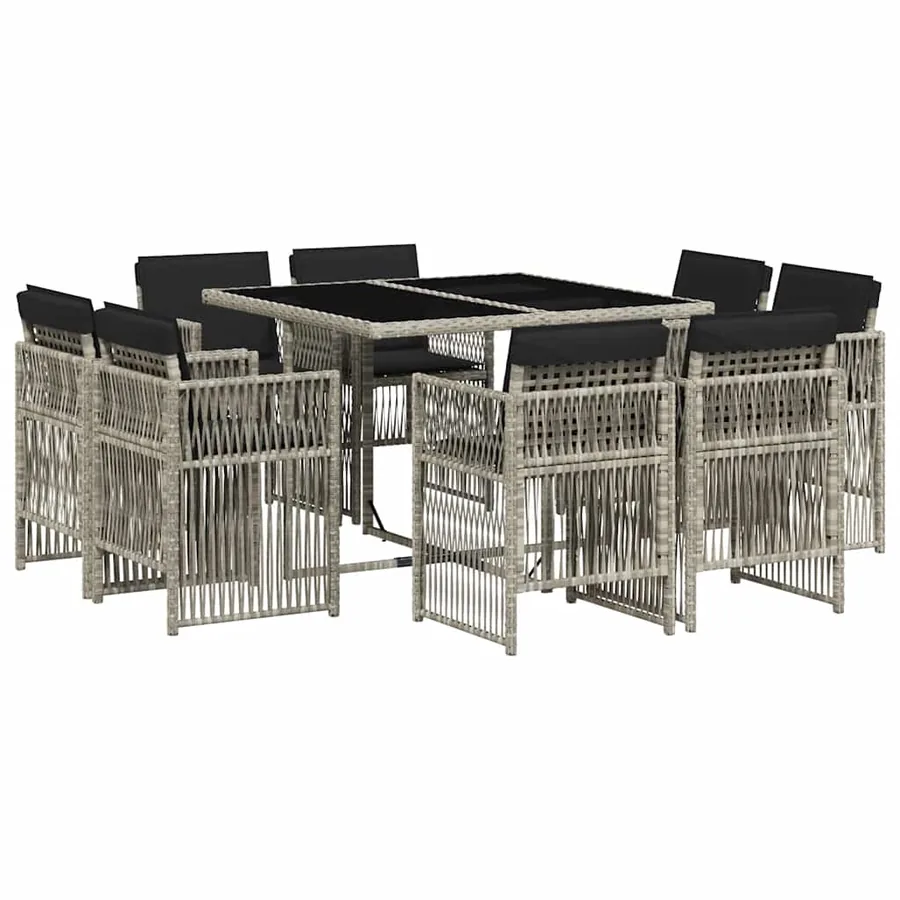 Ensemble à manger de jardin et coussins 9 pcs gris clair rotin - 2