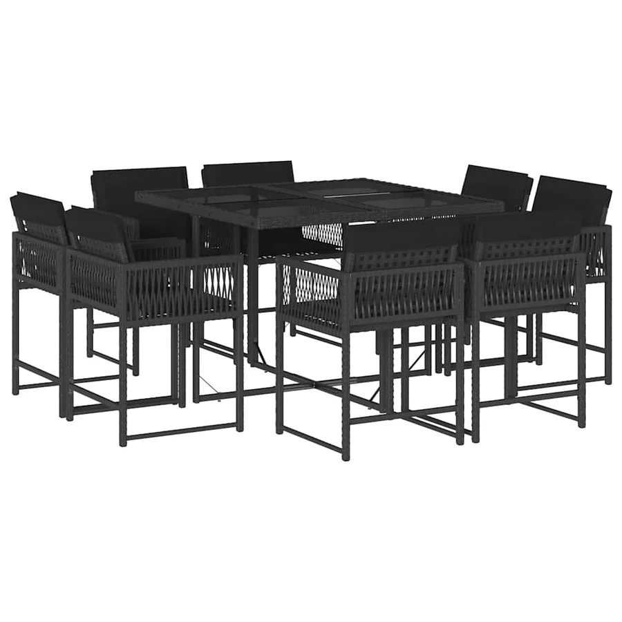 Ensemble à manger de jardin 9pcs coussins noir résine tressée - 2
