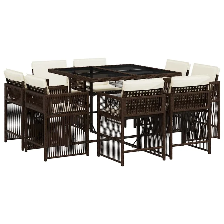 Ensemble à manger de jardin et coussins 9 pcs marron poly rotin - 2