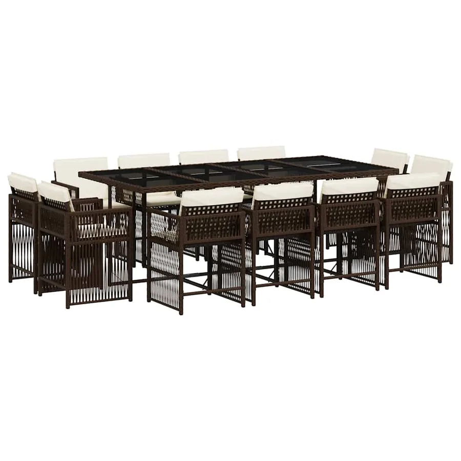Ensemble à manger de jardin avec coussins 13 pcs marron rotin - 2