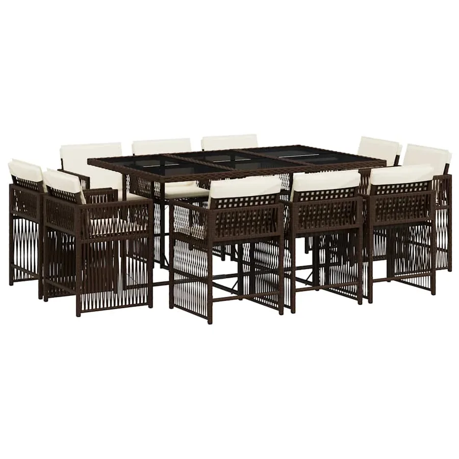 Ensemble à manger de jardin et coussins 11 pcs marron rotin - 2