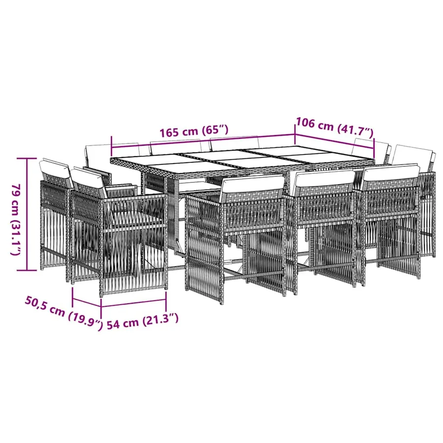 Ensemble à manger de jardin et coussins 11 pcs marron rotin - 5