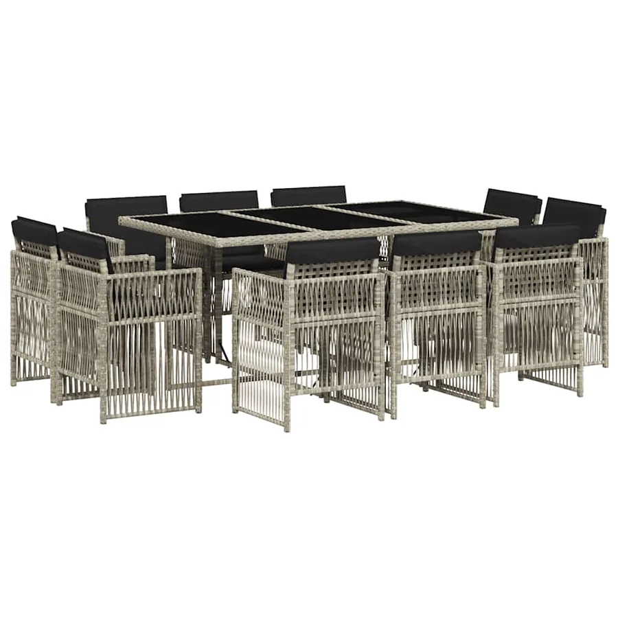 Ensemble à manger de jardin 11pcs avec coussins gris poly rotin - 2