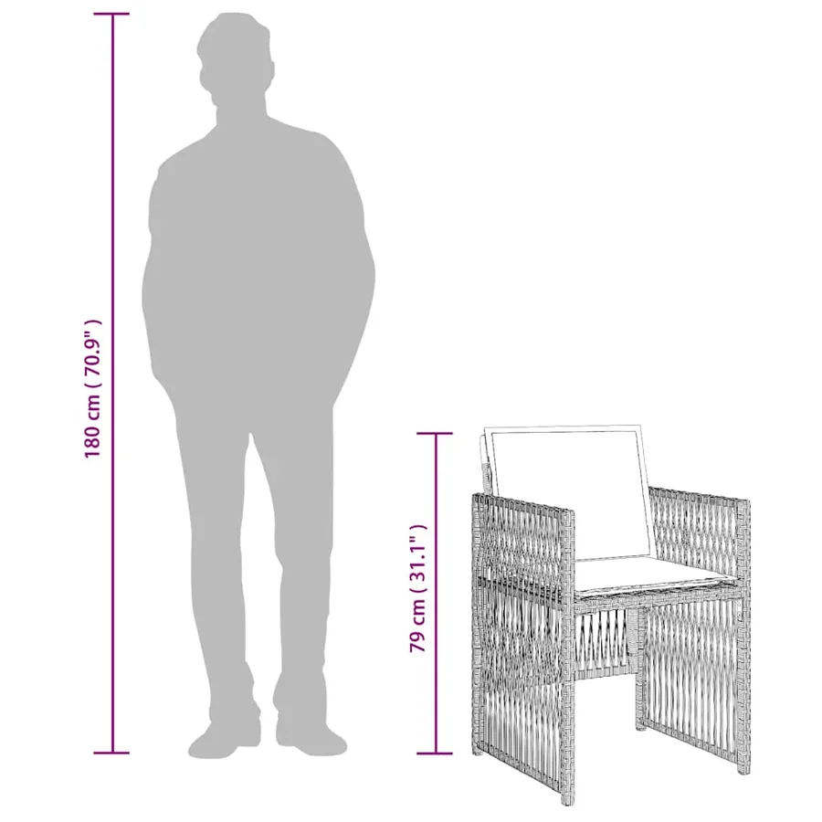 Ensemble à manger de jardin 11pcs avec coussins gris poly rotin - 9