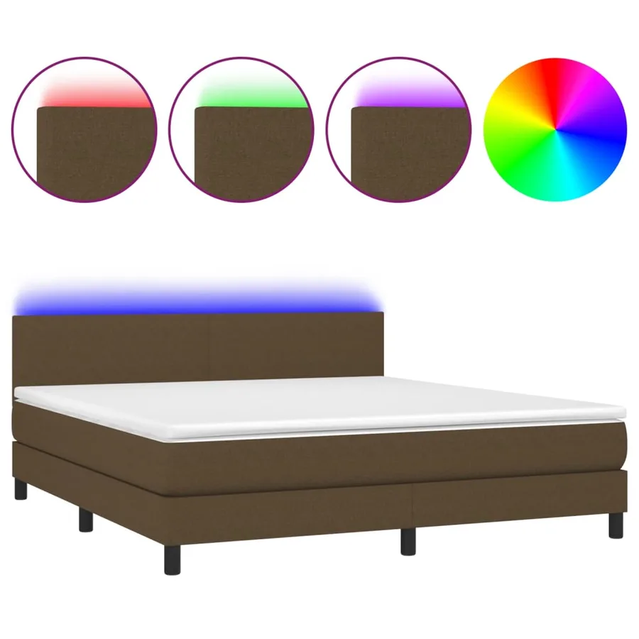 Sommier à lattes de lit matelas et LED Marron foncé 160x200 cm - 2