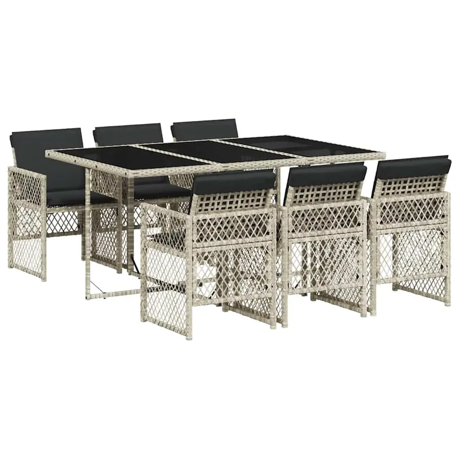 Ensemble à manger de jardin et coussins 7 pcs gris clair rotin - 2