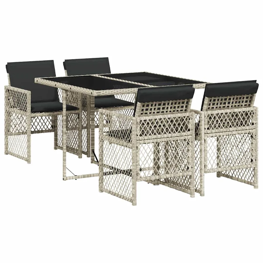 Ensemble à manger de jardin et coussins 5 pcs gris clair rotin - 2