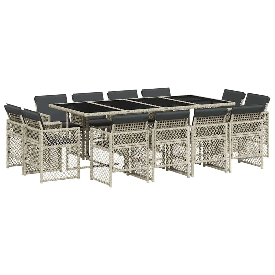 Ensemble à manger de jardin et coussins 13 pcs gris clair rotin - 2