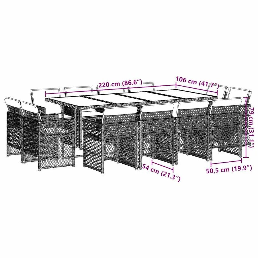 Ensemble à manger de jardin et coussins 13 pcs gris clair rotin - 9