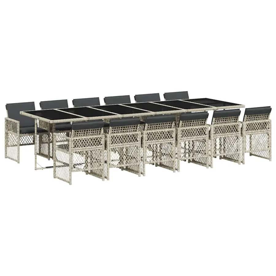 Ensemble à manger de jardin et coussins 13 pcs gris clair rotin - 2