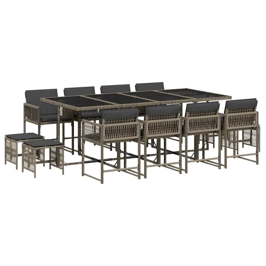 Ensemble à manger de jardin coussins 13 pcs gris résine tressée - 2