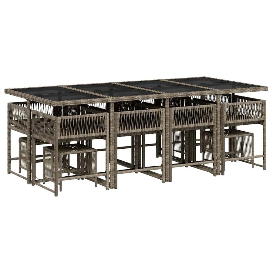 Ensemble à manger de jardin coussins 13 pcs gris résine tressée - 3