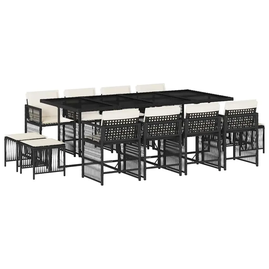 Ensemble à manger de jardin 13 pcs coussins noir résine tressée - 2