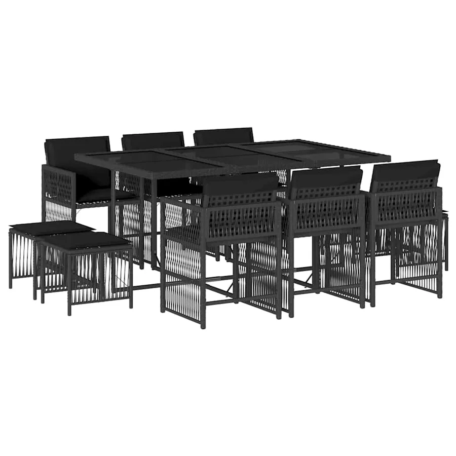Ensemble à manger de jardin 11 pcs coussins noir résine tressée - 2