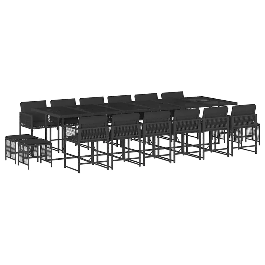 Ensemble à manger de jardin 17 pcs coussins noir résine tressée - 2
