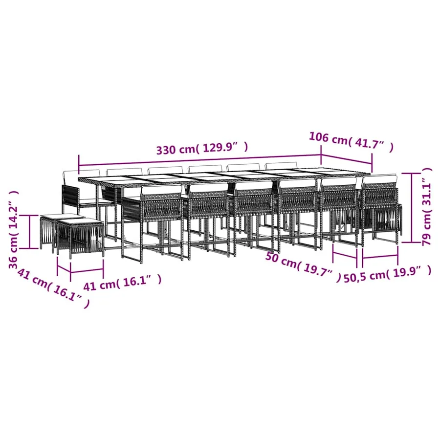 Ensemble à manger de jardin 17 pcs coussins noir résine tressée - 6