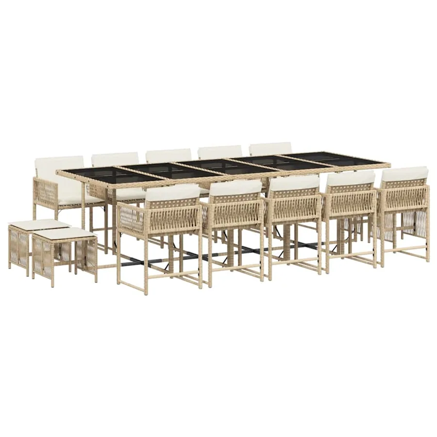 Ensemble à manger de jardin et coussins 15 pcs beige - 2