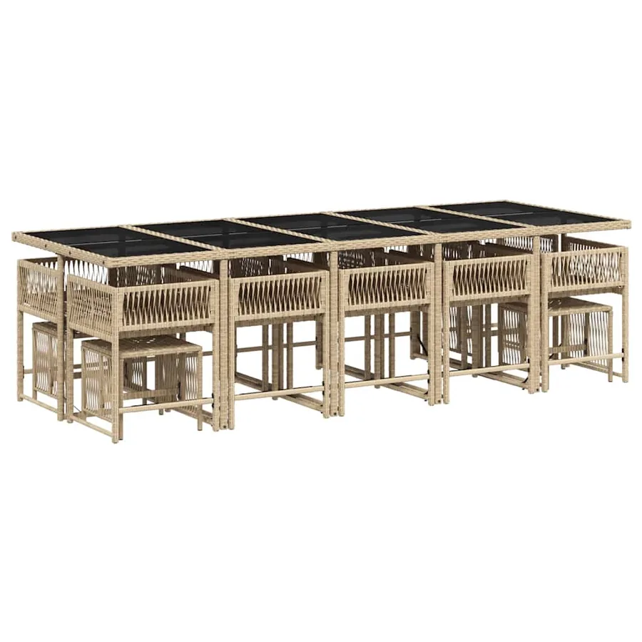Ensemble à manger de jardin et coussins 15 pcs beige - 3