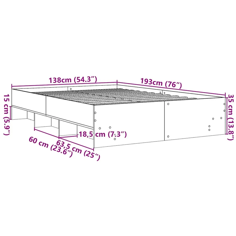 Cadre de lit sans matelas chêne fumé 135x190 cm bois ingénierie - 10